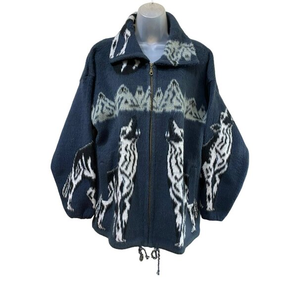 Vintage Yarina Wool Jacket With Wolf Design Full-Zip Closure Medium - Picture 2 of 7